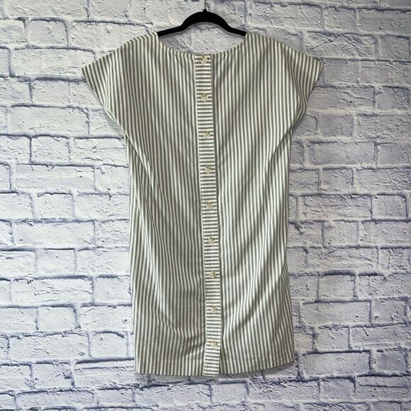 Madewell button back easy dress in stripe sage green - Picture 9 of 11